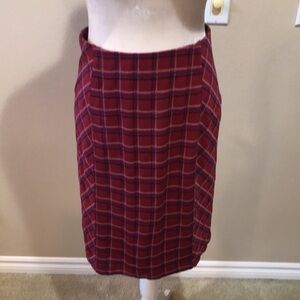 NWT J.Jill Cherry Red/Black/Blue Plaid Pull On Ponte Pencil Skirt-Size XS
